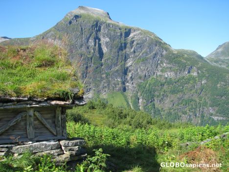 Postcard One of older sherperds' huts at the Geirangerfjord
