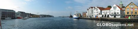 Postcard A panorma pictura of Stavanger harbour