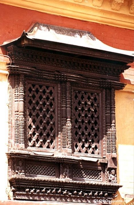 Postcard Beautifully carved wood window