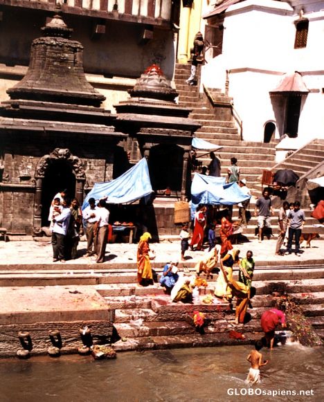 Postcard Pashputinath Temple szene at the river