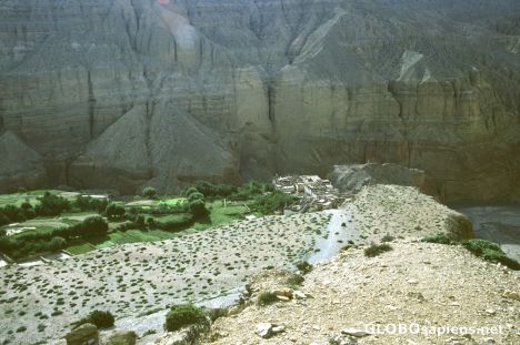Postcard Chele, on a terrace high above Kali Gandaki river