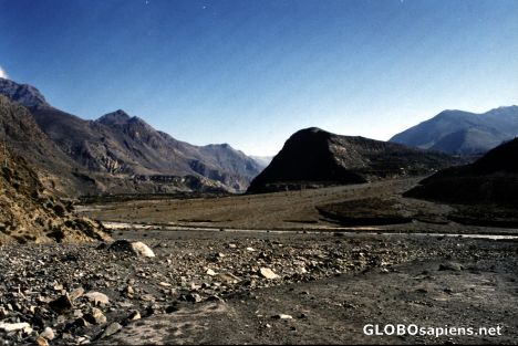 Postcard Landscape change after marpha looking to Jomsom