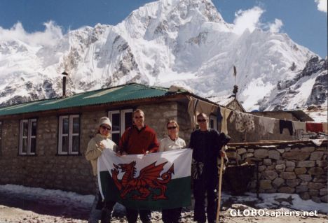 Postcard Welsh Flag at Gorek Shep