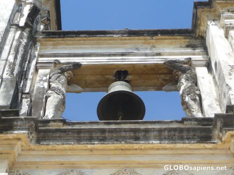 Postcard One of two Bell Tours flanked by Men