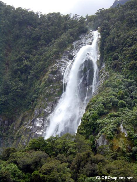 Postcard Nouvelle Zélande - cascade's Milford sound