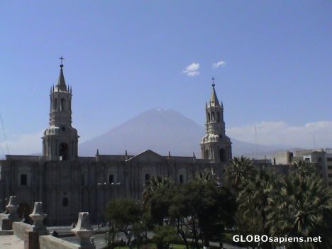 Postcard The Cathedral with El misti behind