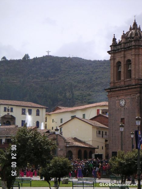Postcard Looking up and around in Plaza de Armas in Cuzco