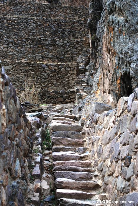 Postcard ollantaytambo incan stone step