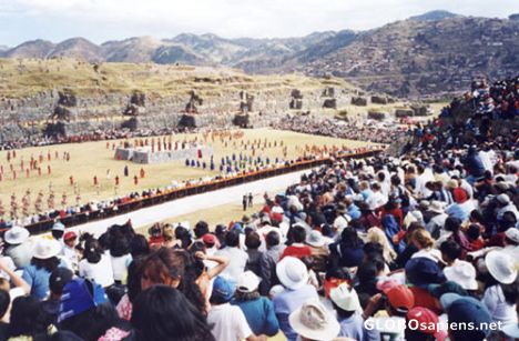 Postcard The celebration ends at the Sacsayhuaman.