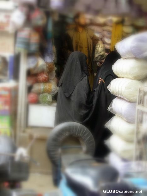 Postcard woman shopping