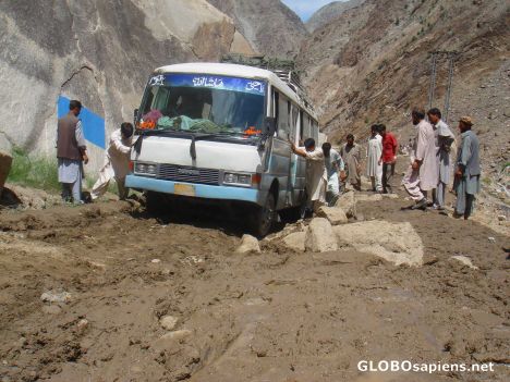 Postcard Landslide covering the Road