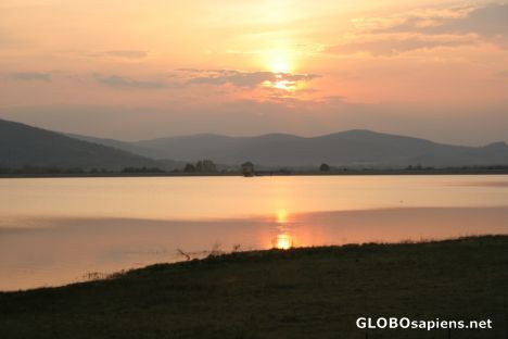 Postcard Sunset over a artificial lake