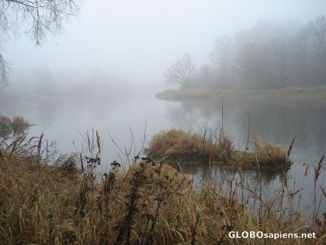 Postcard foggy morning on the river