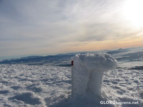 Postcard Borderstone in Beskid Zywiecki
