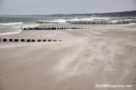Postcard Ustka, a mini sandstorm on the beach