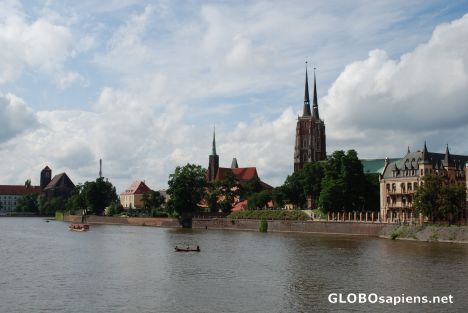 Postcard Ostrów Tumski view from Odra river