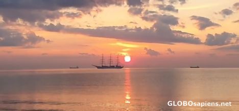 Postcard Sailboat at sunset