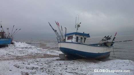 Postcard Fishing boats on cloudy day