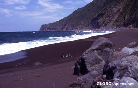 Postcard Faial Island - Black Beach near Praia do Norte -