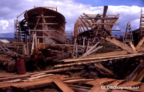 Postcard Pico Island - Shipbuilding yard at Santo Amaro -