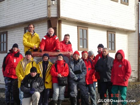 Postcard French Antarctica. Our group in Amsterdam Island