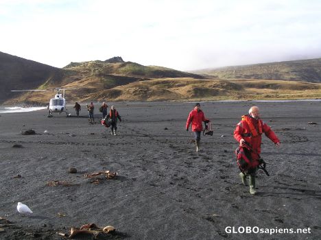 Postcard French Antarctica. Disembarking from helicopter