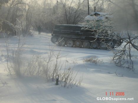 Postcard Military tank for passengers
