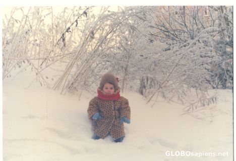 Postcard Little Russian girl in winter