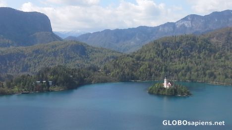 Postcard Lake Bled from the castle