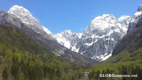 Postcard Mangart Peak in May