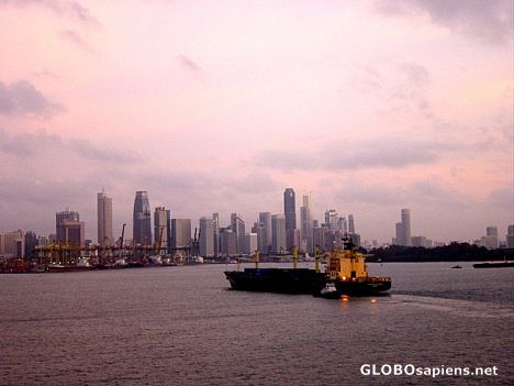 Postcard Singapore Harbour and City at Dawn