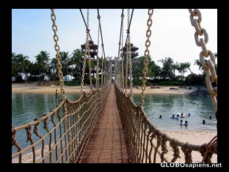 Postcard Sentosa .On the suspension bridge.
