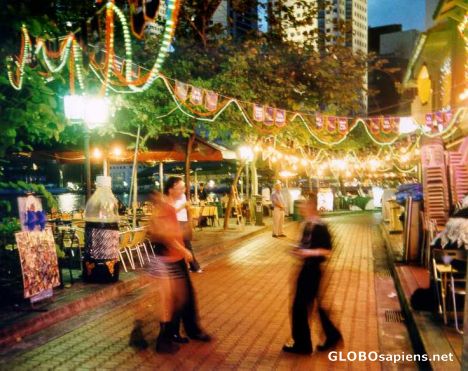 Postcard Singapore's Boat Quay at night