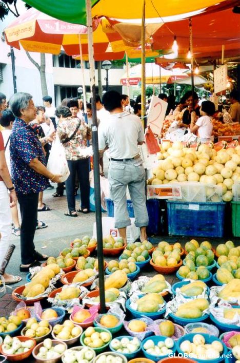 Postcard Fruit stand across from Quan Yin Temple