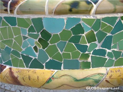 Postcard Guell Park Tiles Detail-Green