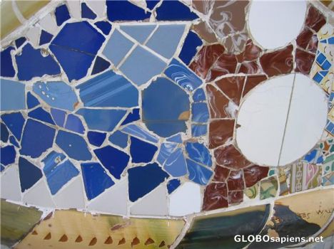 Postcard Guell Park Tiles Detail-White & Blue