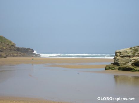 Postcard Galizano Beach, in Galizano village, Spain