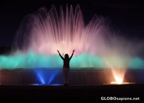 Postcard Russian tourist in the Magic Fountains