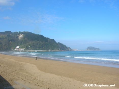 Postcard Zarauz beach and Getaria at the end