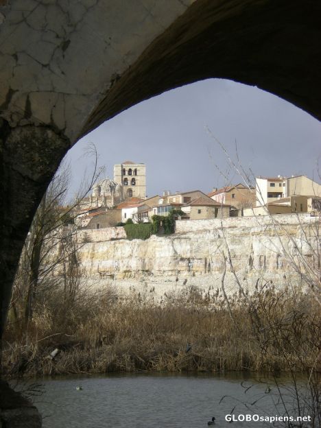 Postcard View of Zamora through the Roman bridge