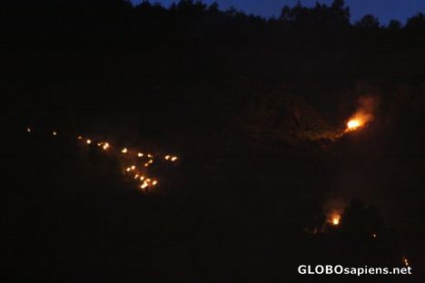 Postcard Descending the Mountain with Fallas lit up