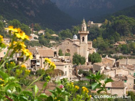 Postcard Sant Bartomeu Church (yellow flowers)