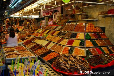 Postcard Barcelona fresh fruits on the market