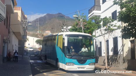 Postcard Bus entering Candelaria