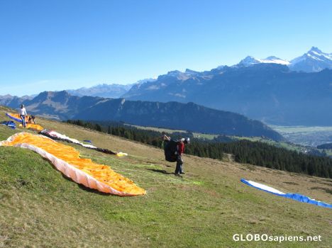 Postcard paragliders paradise on niederhorn