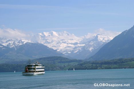 Postcard Lake of Thun and Blüemlisalp