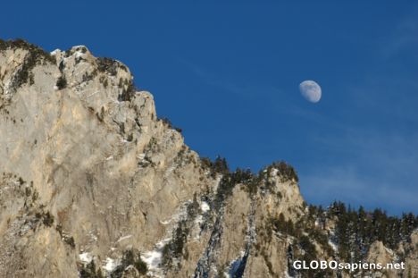 Postcard nearly full moon in the afternoon