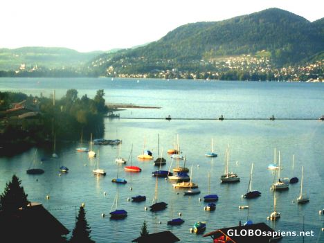 Postcard Thunsee at dusk