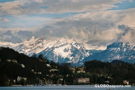 Postcard Lucerne Lake and mountains.