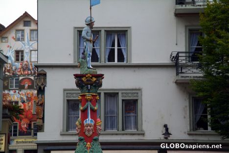 Postcard Lucerne - knight on the fountain
